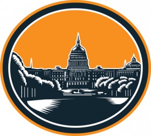 United States Capitol Building Woodcut Retro