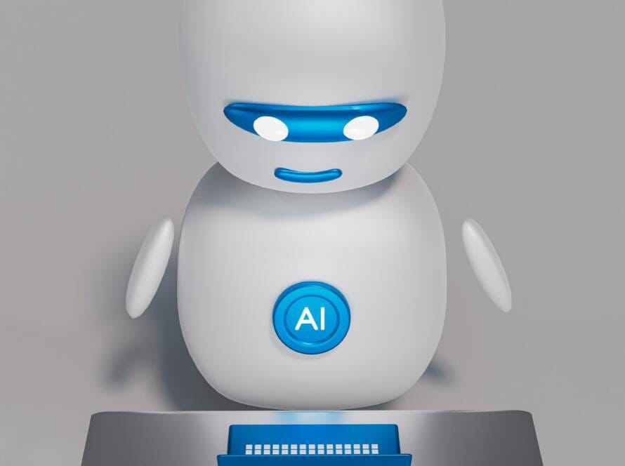 a white robot sitting on top of a table
